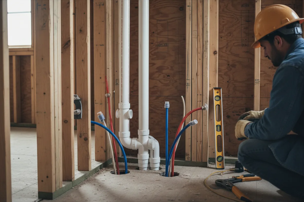 Drain and supply rough-in during Sump Pump Repair in Edward